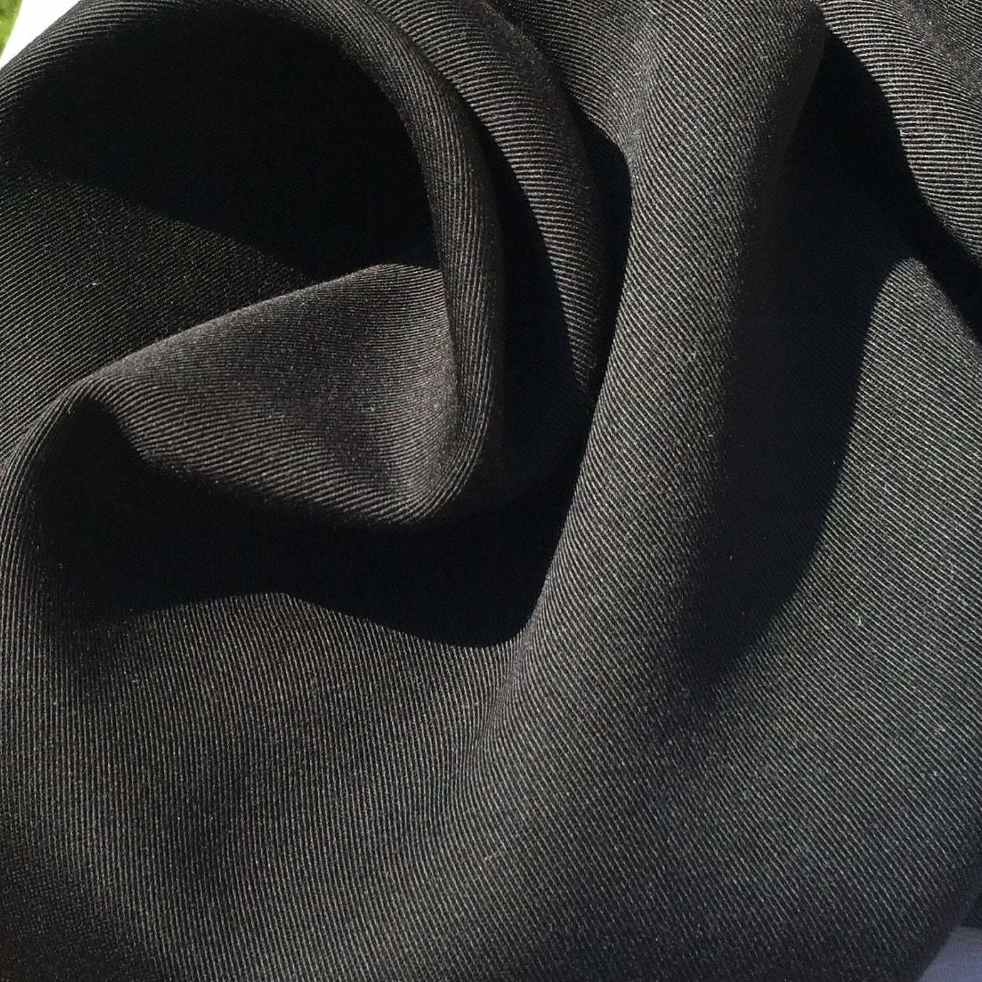 60" Jet Black 100% Lyocell Tencel Gabardine Twill Woven Fabric By the Yard