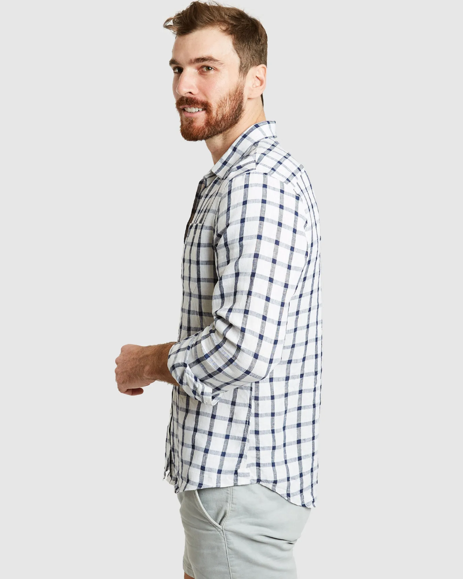 Antibes Blue Grid Linen Shirt - Casual Fit