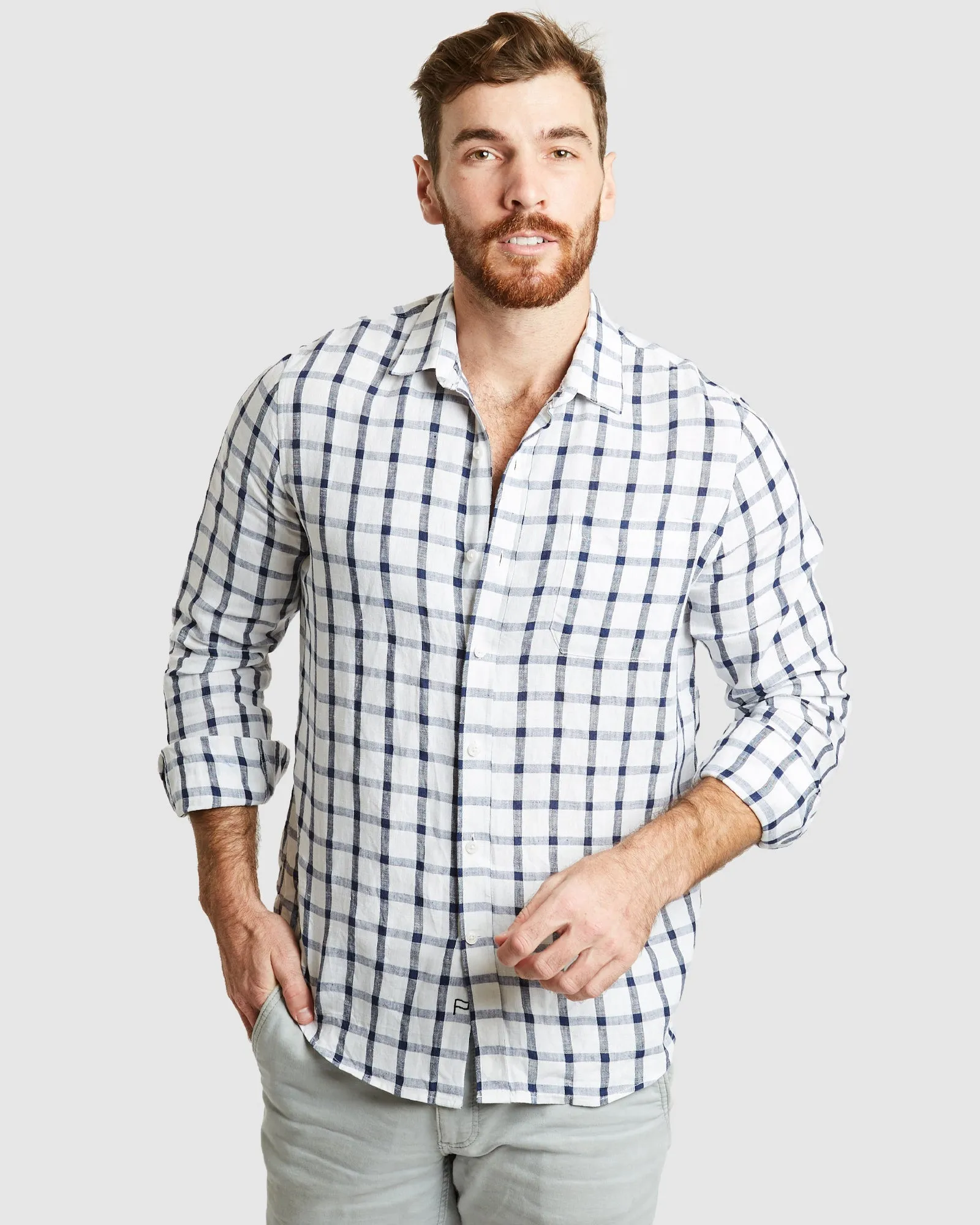 Antibes Blue Grid Linen Shirt - Casual Fit