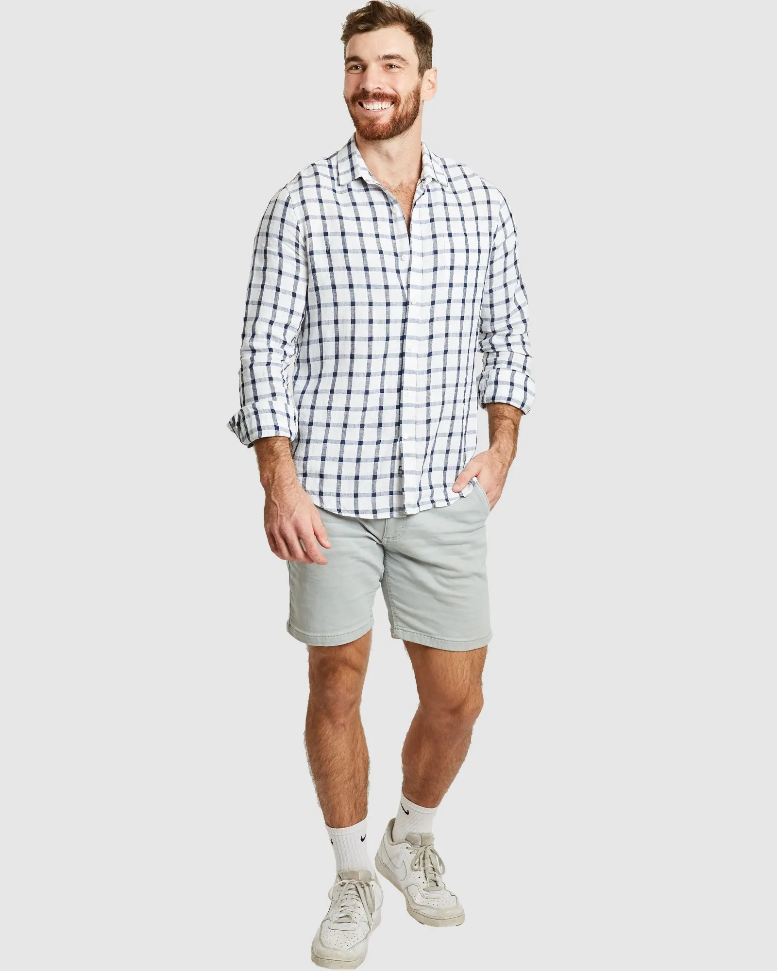 Antibes Blue Grid Linen Shirt - Casual Fit