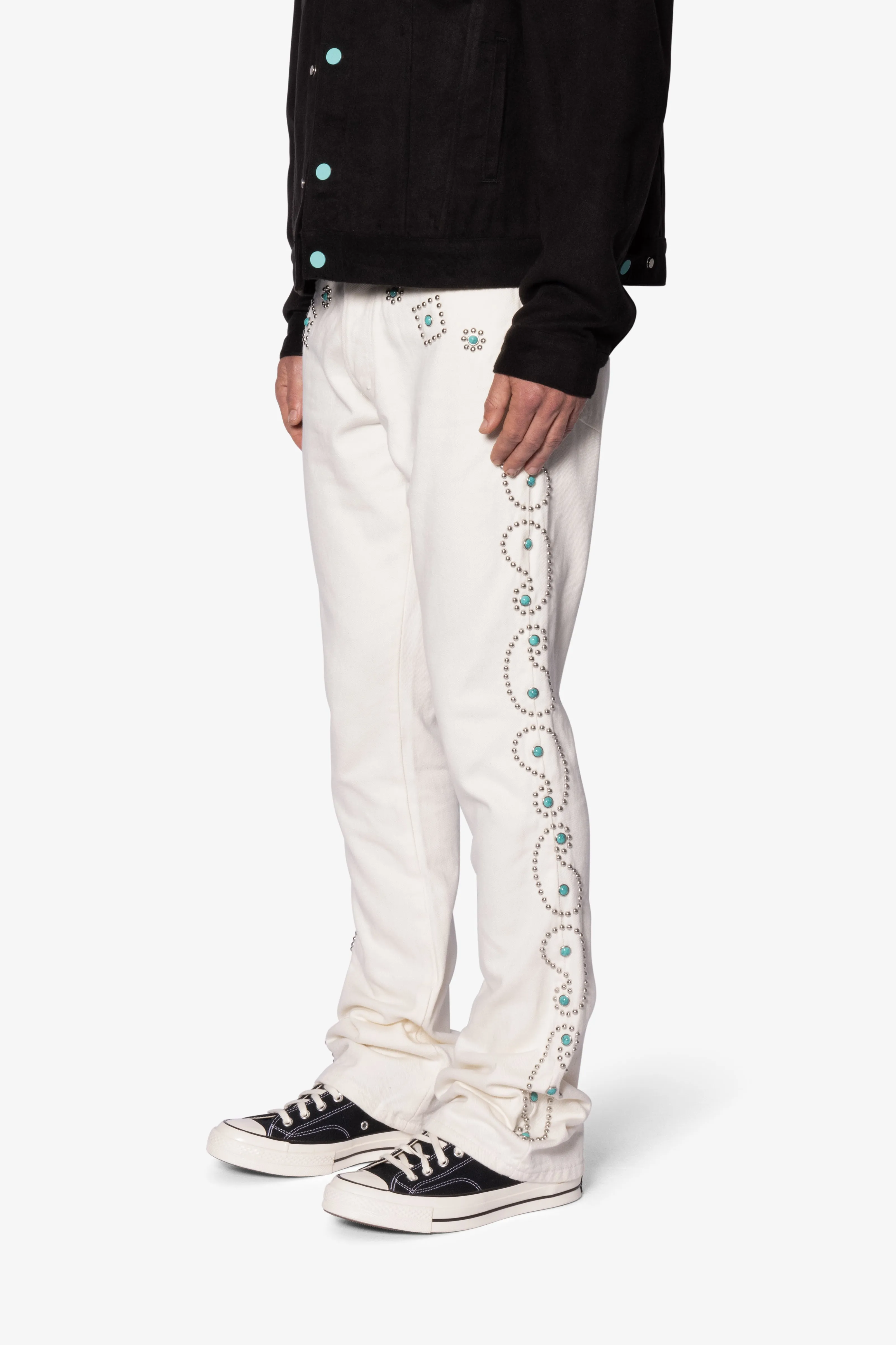 B660 Paisley Stud Flare Pants - Ivory