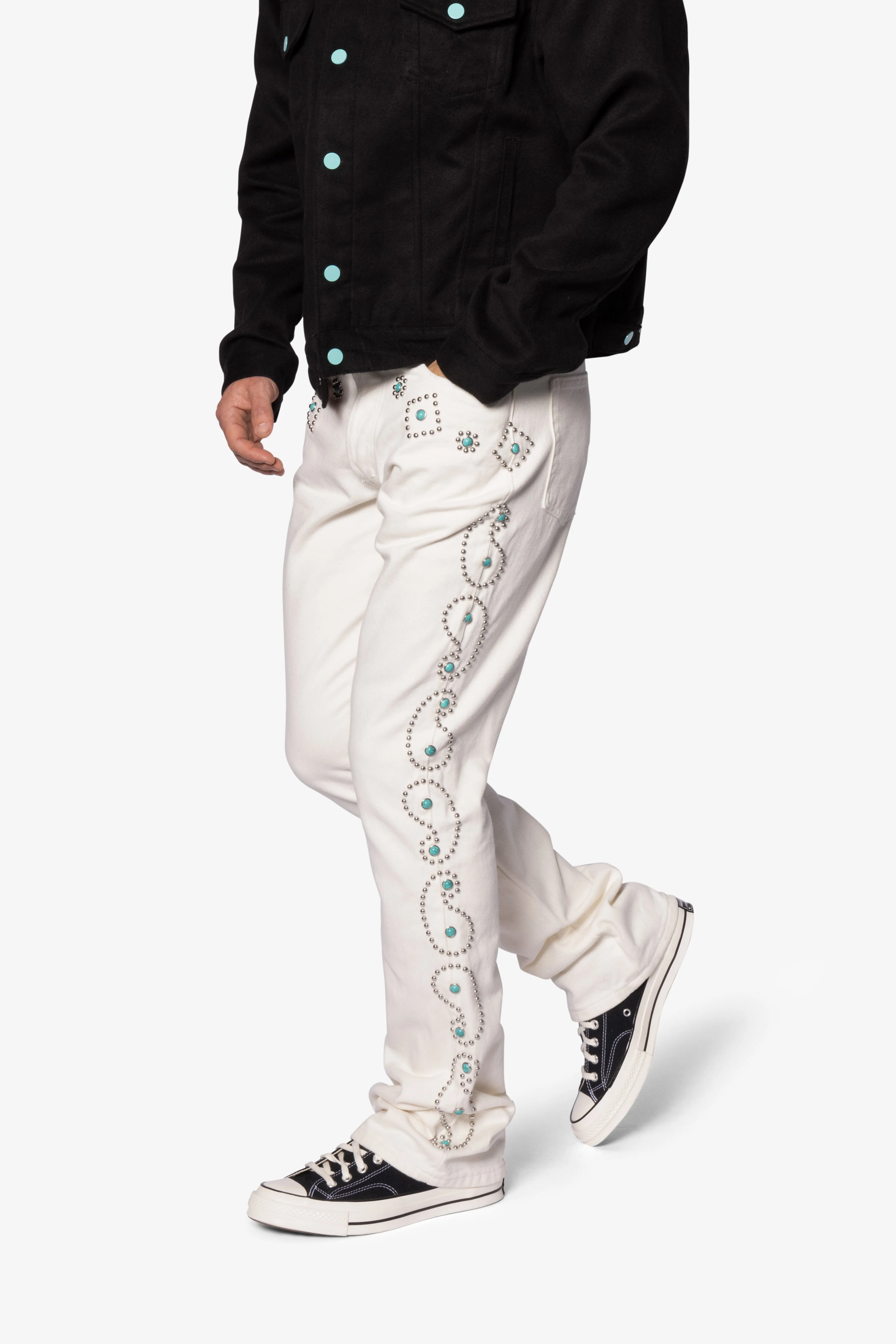 B660 Paisley Stud Flare Pants - Ivory