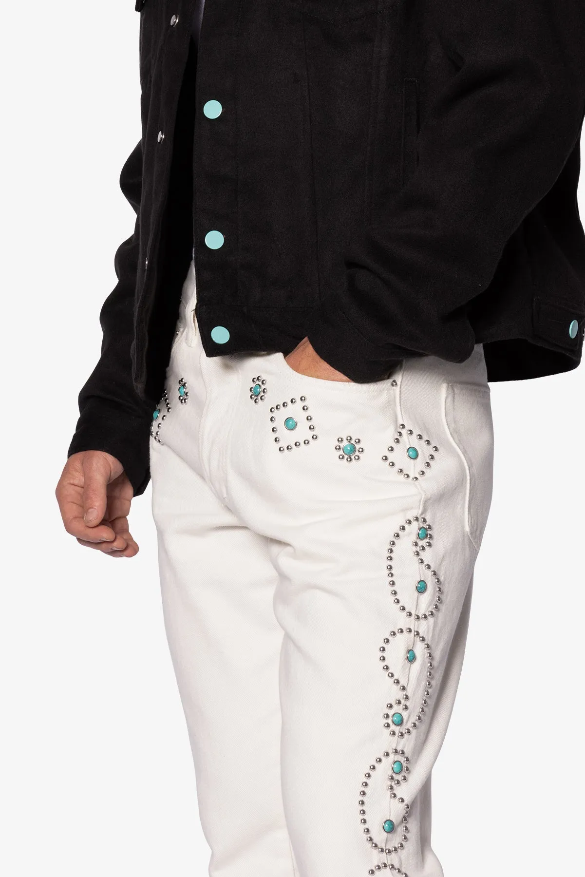 B660 Paisley Stud Flare Pants - Ivory