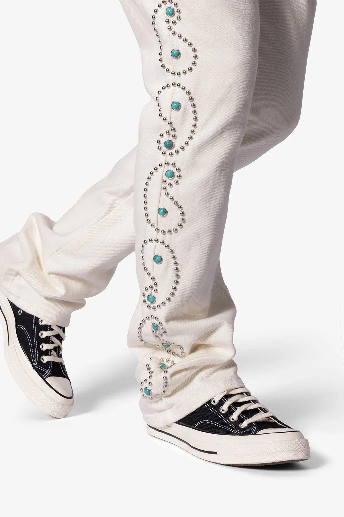 B660 Paisley Stud Flare Pants - Ivory