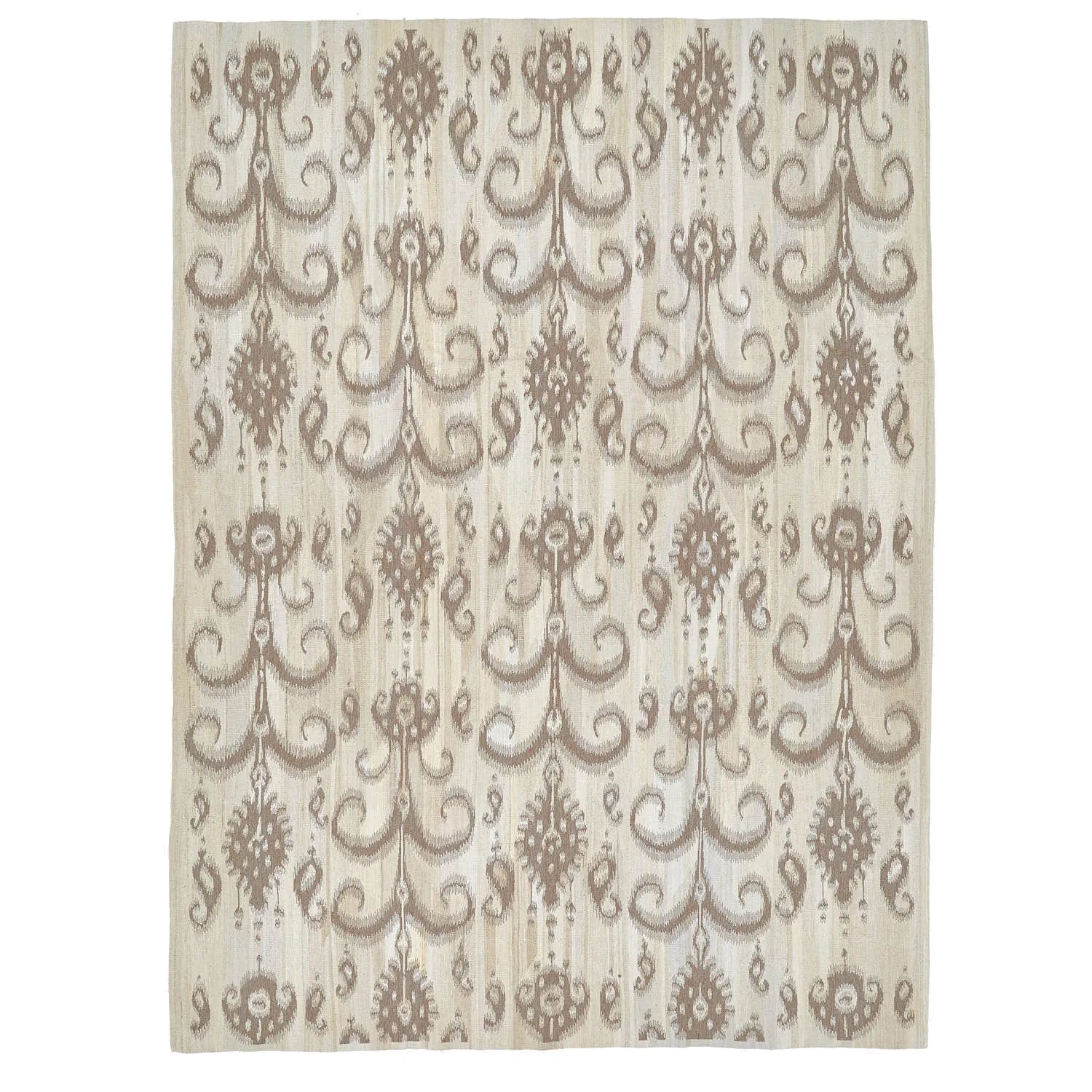 Beige Ikat Flatweave Wool Rug - 9' x 12'