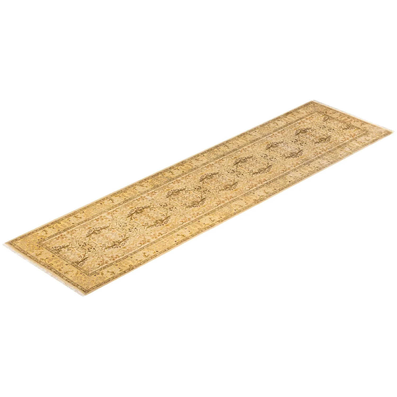 Beige Traditional Wool Runner - 3' x 11'