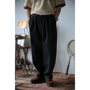 Black Selvage Denim High Rise British Army Pants - Pleated Jeans