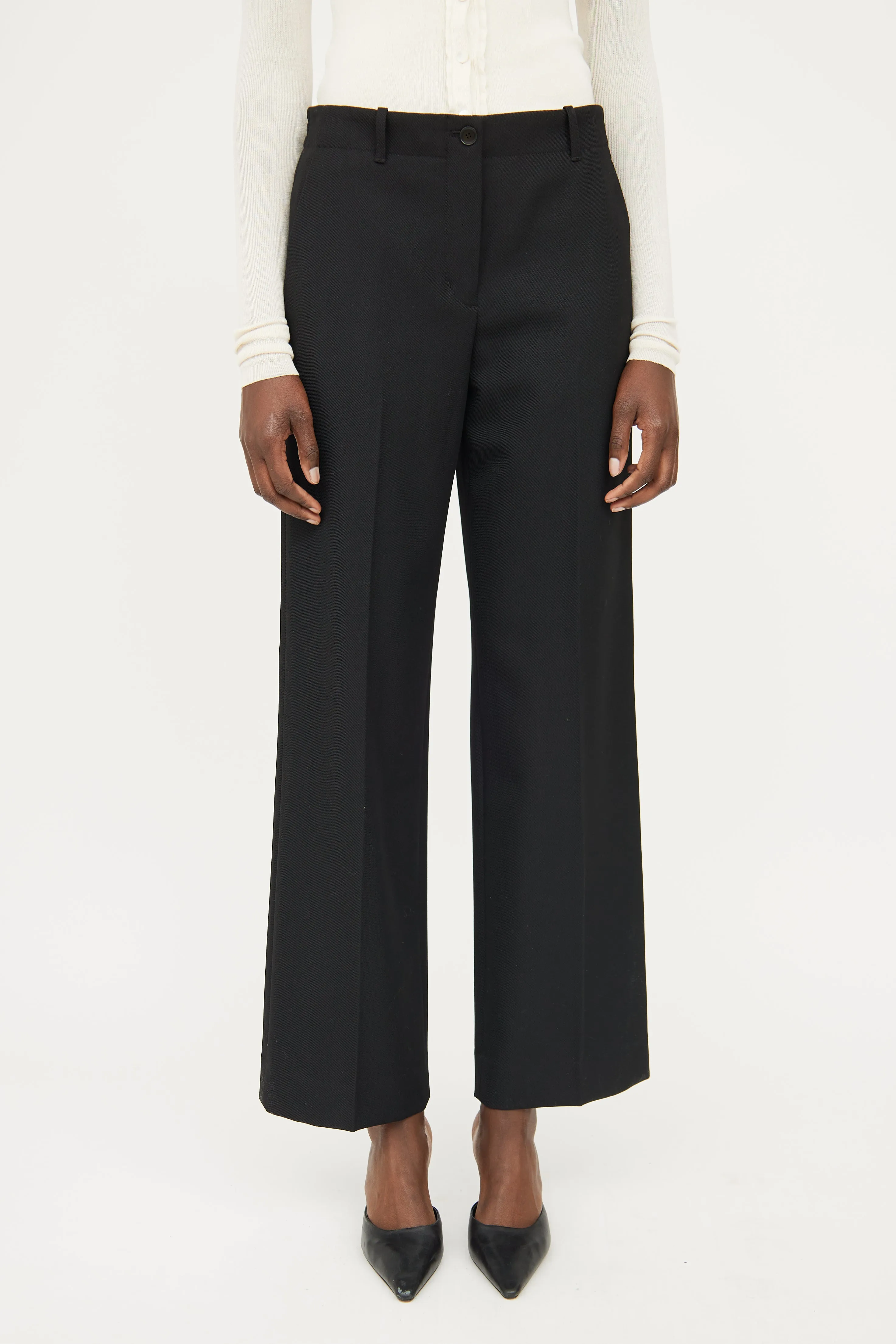 Black Wool Creased Pant