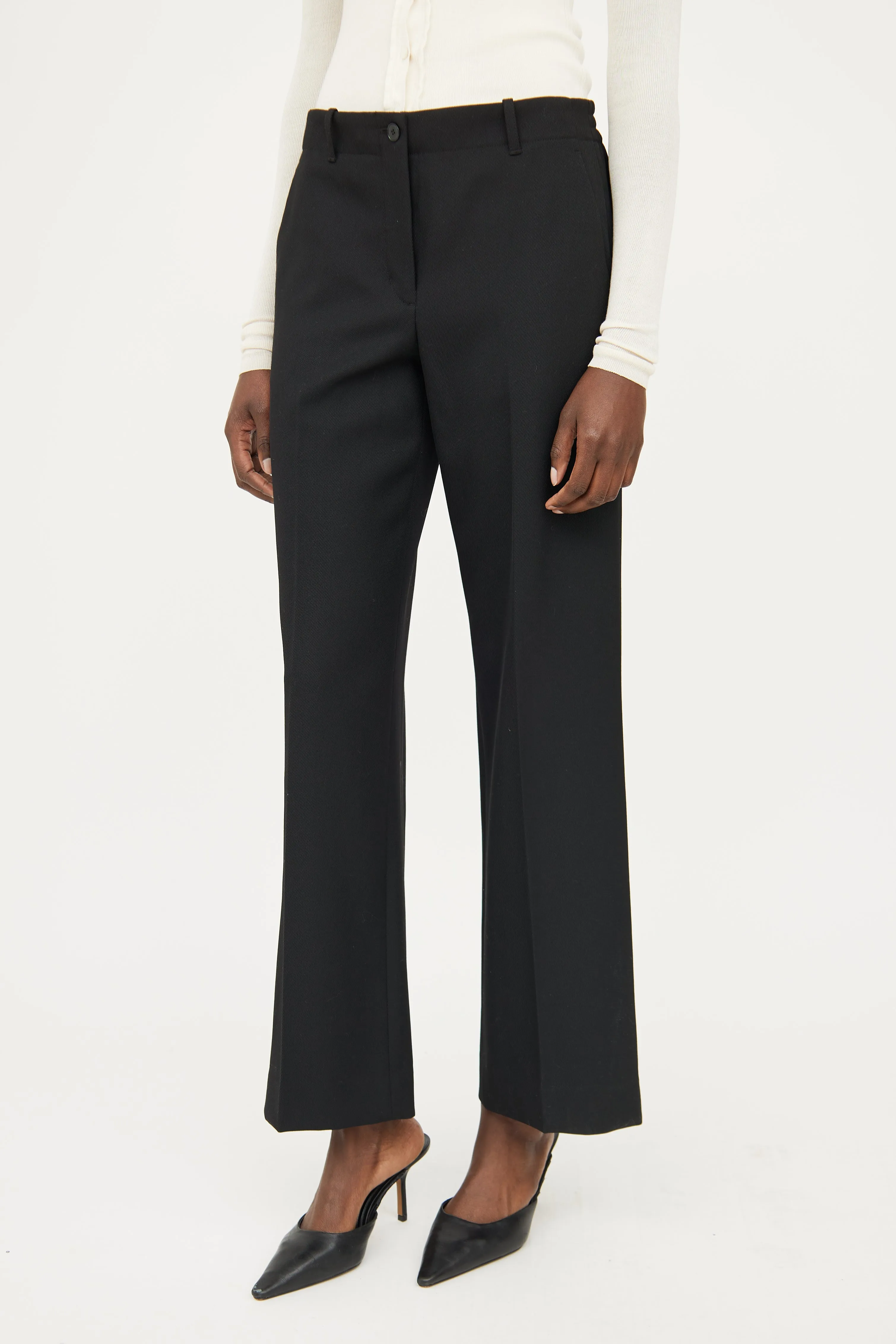 Black Wool Creased Pant