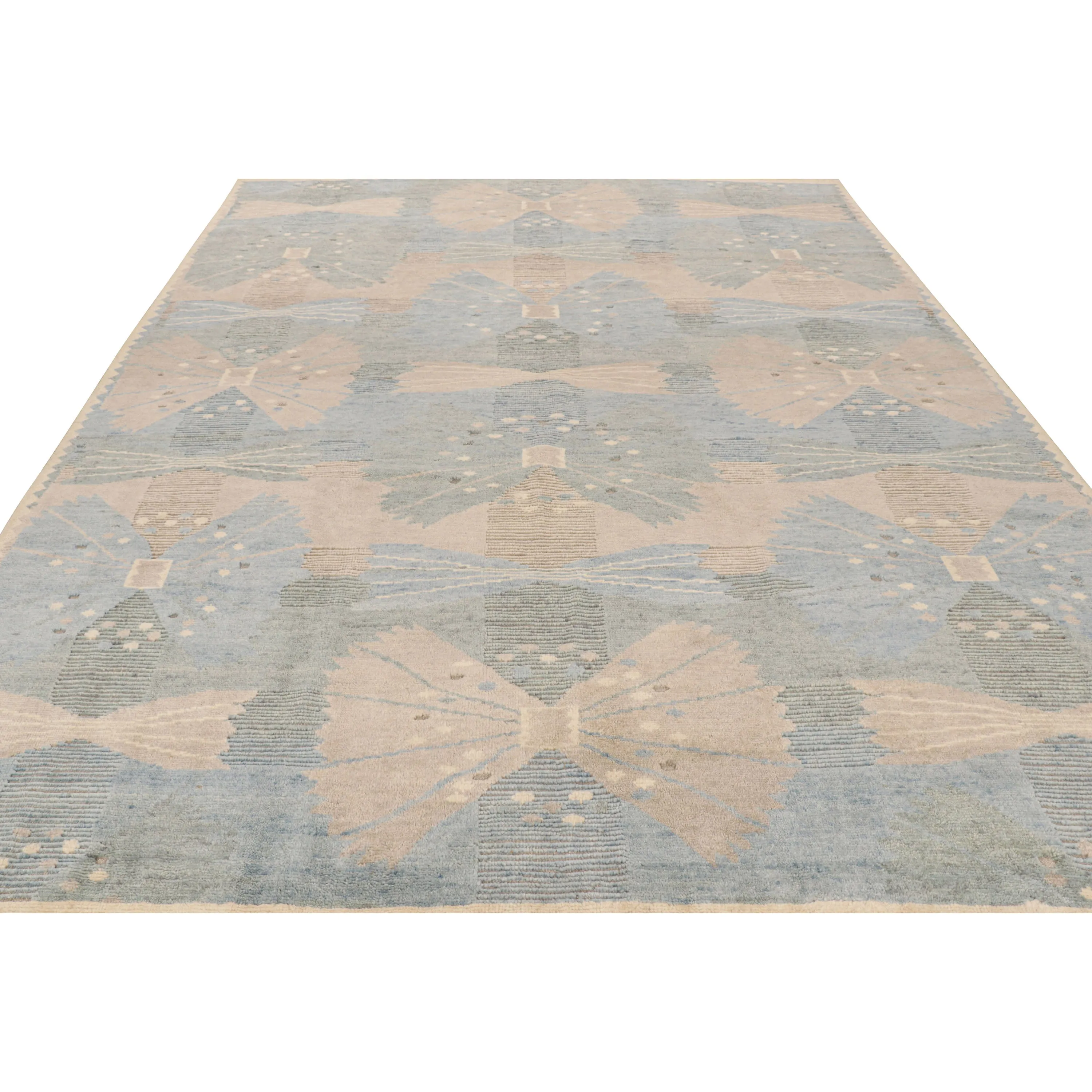 Blue & Brown Contemporary Scandinavian Wool Cotton Blend Rug - 9'4" x 11'11"