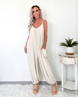 Breezy Tie Linen Jumpsuit - Oatmeal