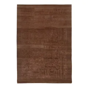 Brown & Pink Contemporary Tibetan Wool Silk Blend Rug - 10' x 14'1