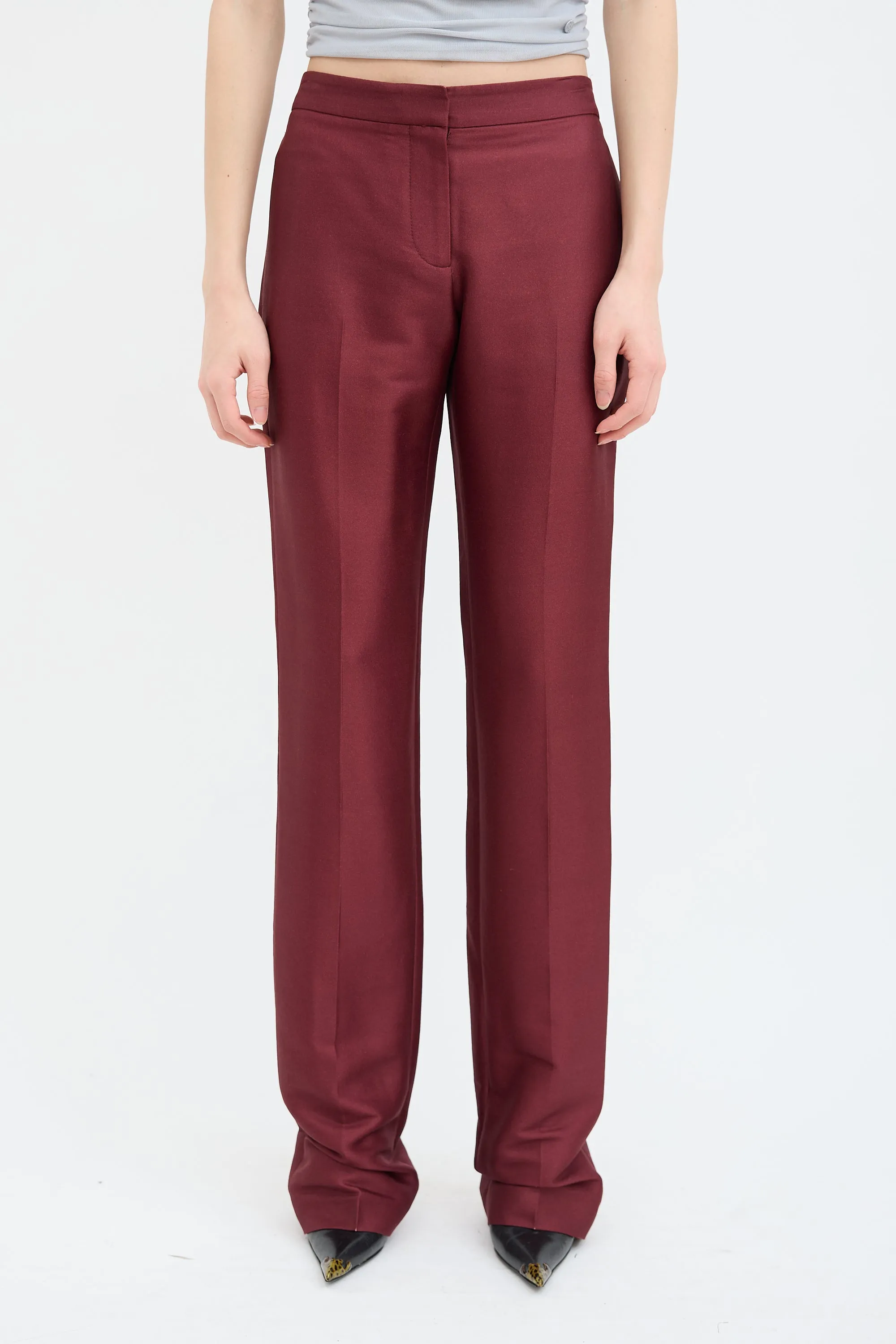 Burgundy Wool & Silk Blend Trouser