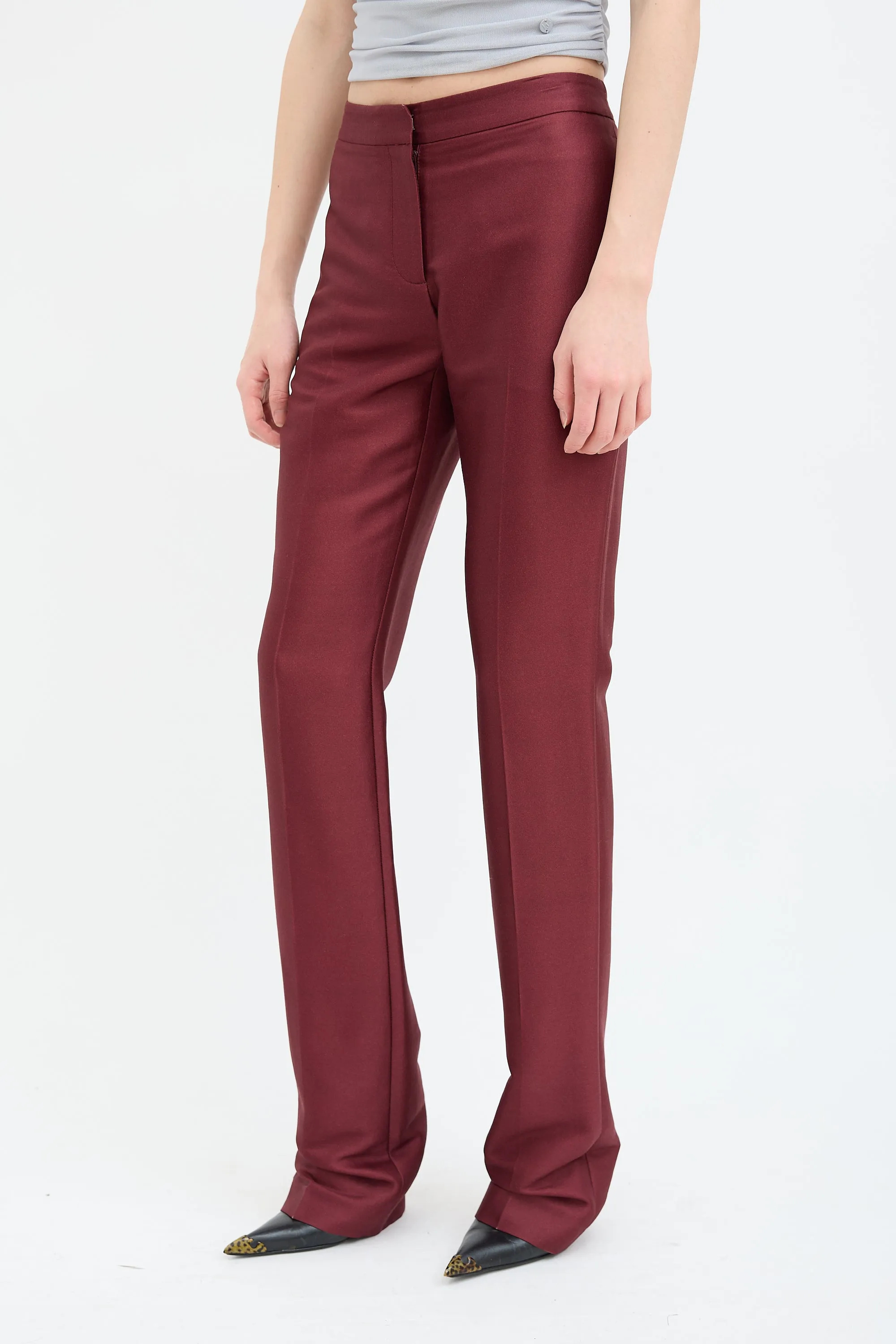 Burgundy Wool & Silk Blend Trouser