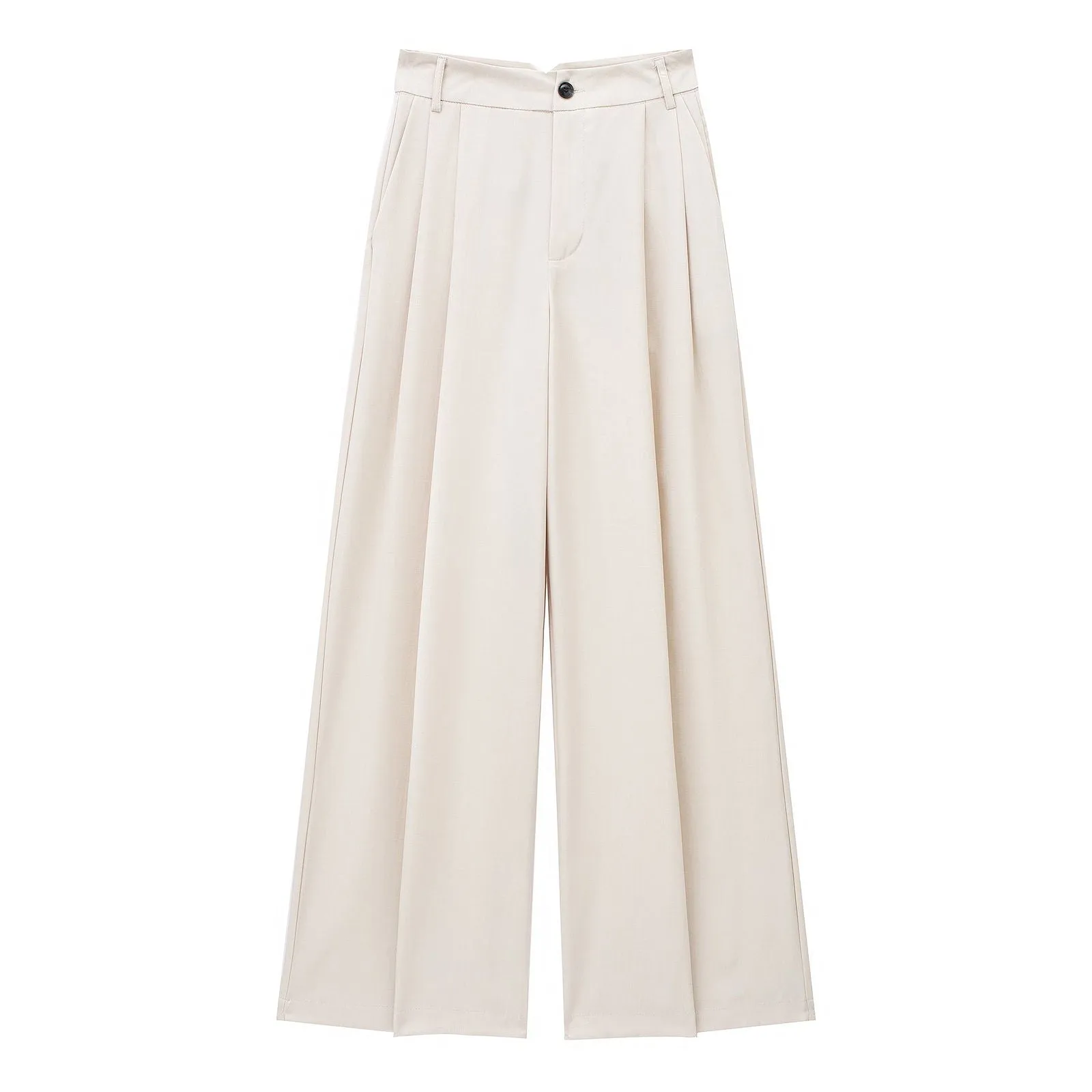 Chic Korean High Waist Wide Leg Draping Pleated Work Pant Spring Office Straight Casual Pants