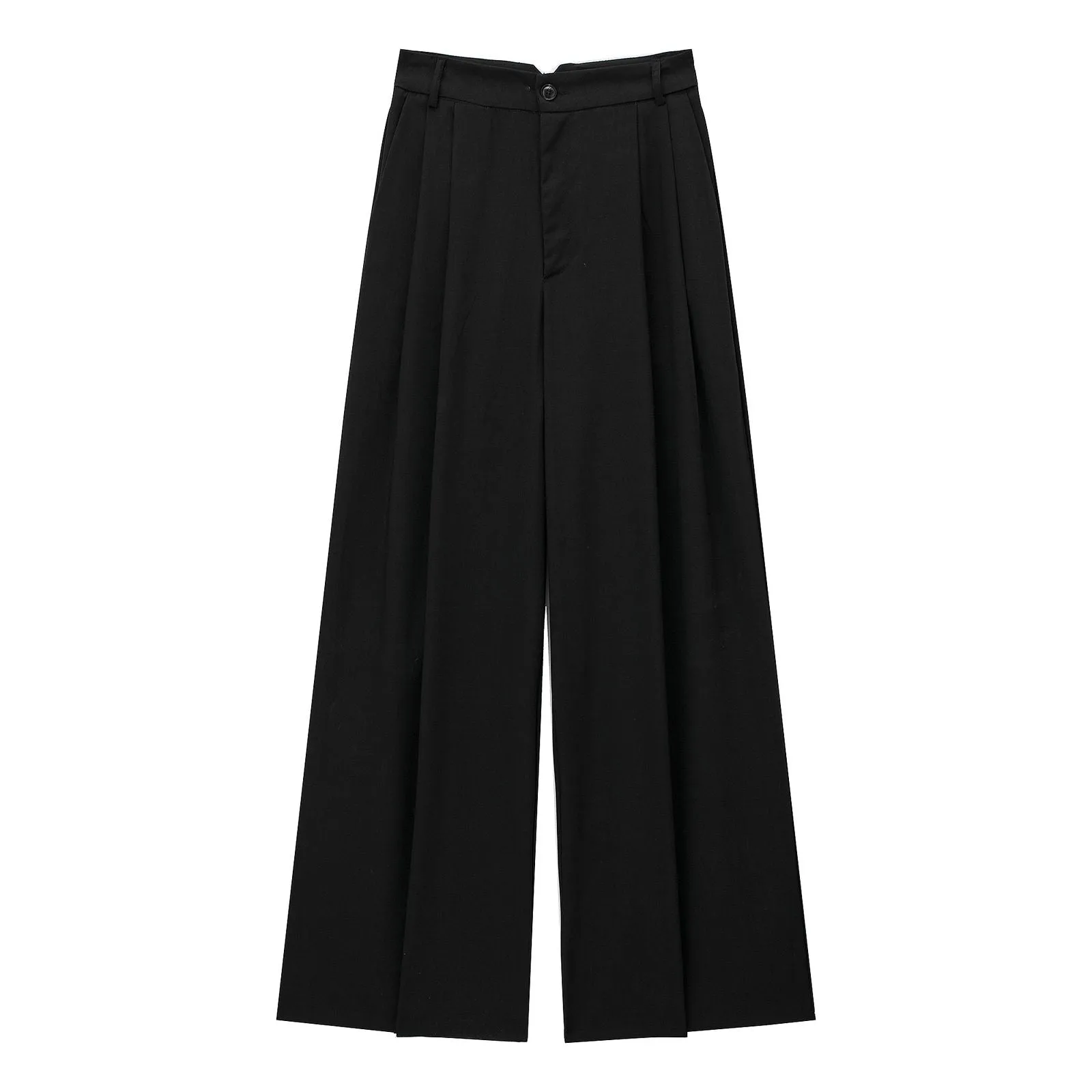 Chic Korean High Waist Wide Leg Draping Pleated Work Pant Spring Office Straight Casual Pants