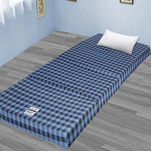 COLOFLY Dual Comfort Reversible | Foldable UHD Foam | Single Bed Mattress | 4 Fold Black-Blue | (72x35x3)