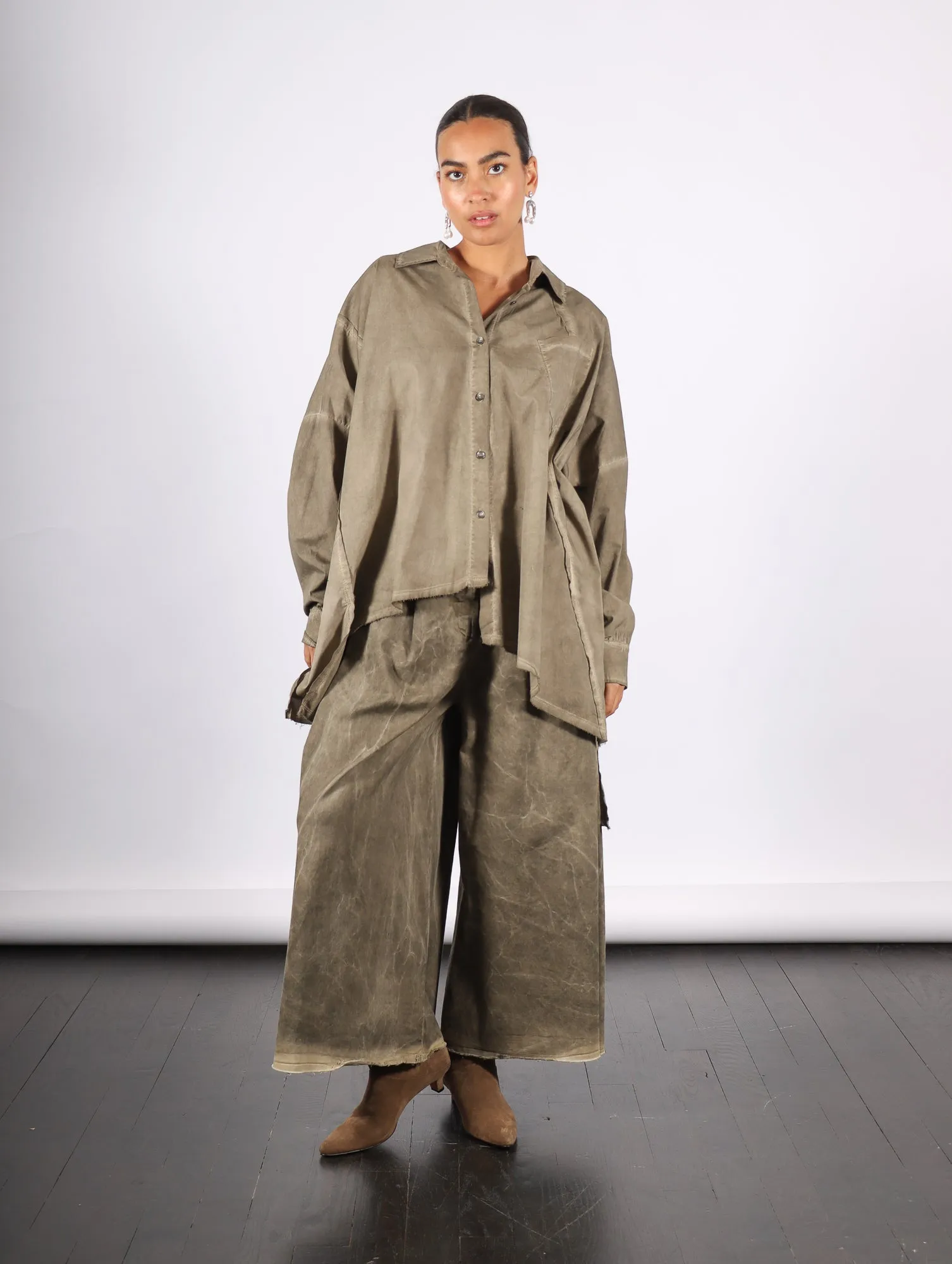 Cotton Gabardine Trousers in Green Tuscany by Sanctamuerte