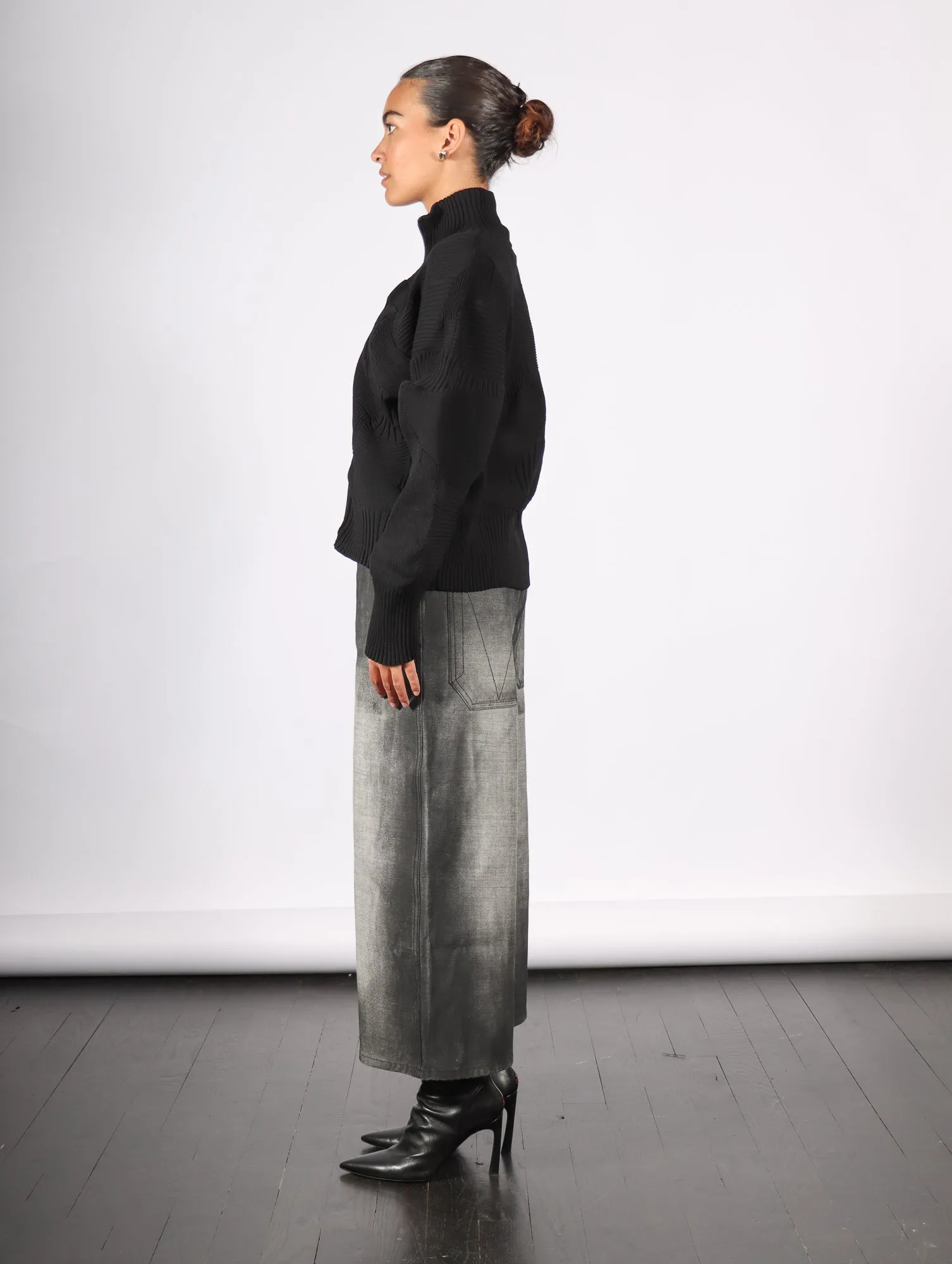 Cropped Denim Pants in Black Shadow Paint by Melitta Baumeister