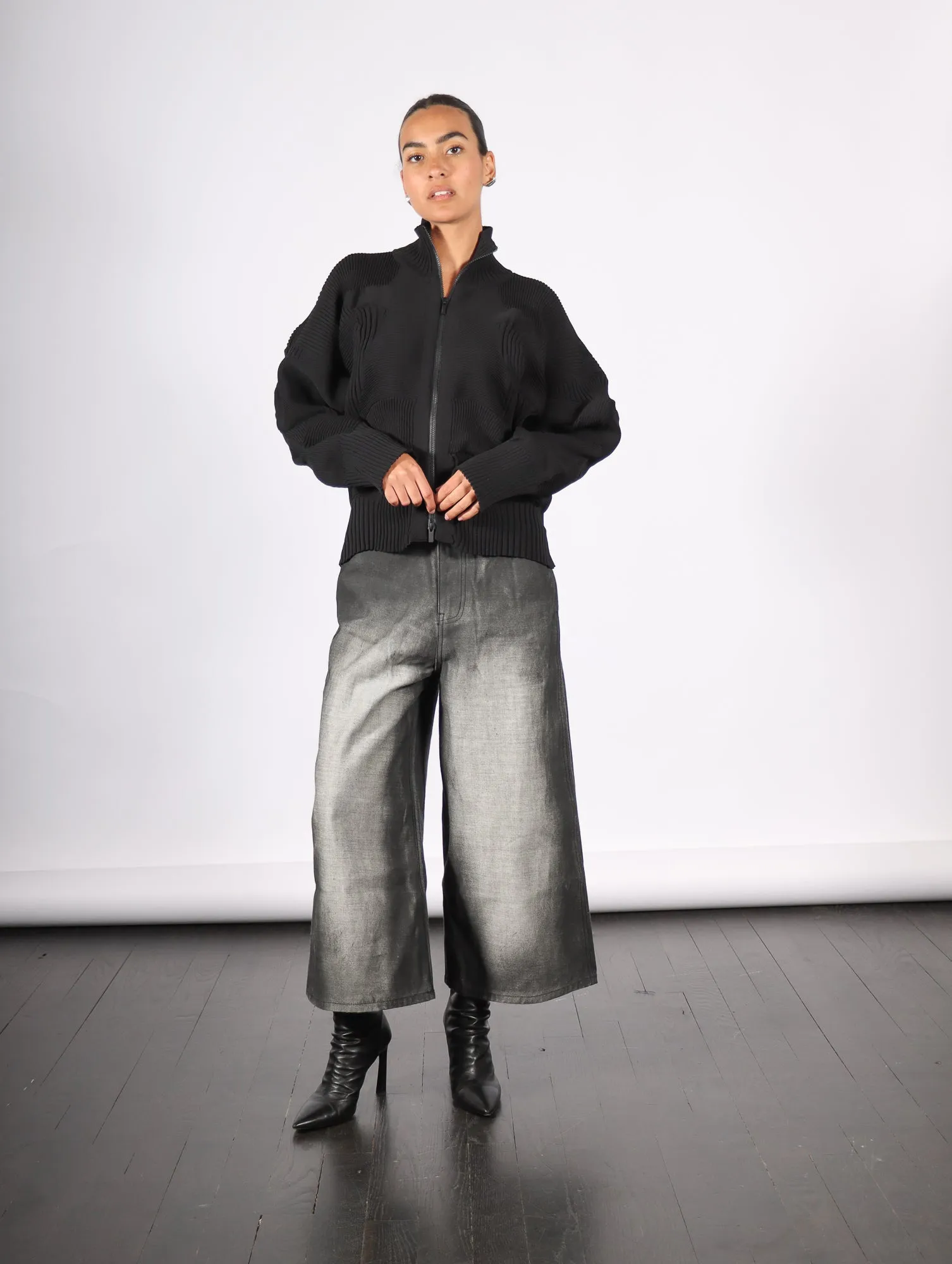 Cropped Denim Pants in Black Shadow Paint by Melitta Baumeister