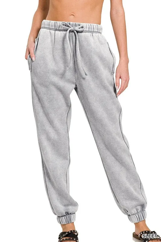 Darby Acid Wash Fleece Sweatpants with Pockets