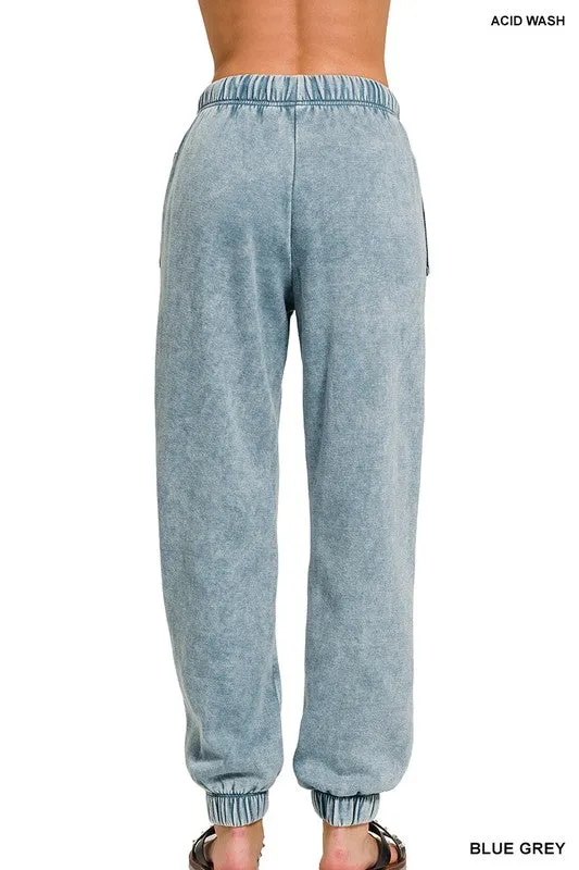 Darby Acid Wash Fleece Sweatpants with Pockets