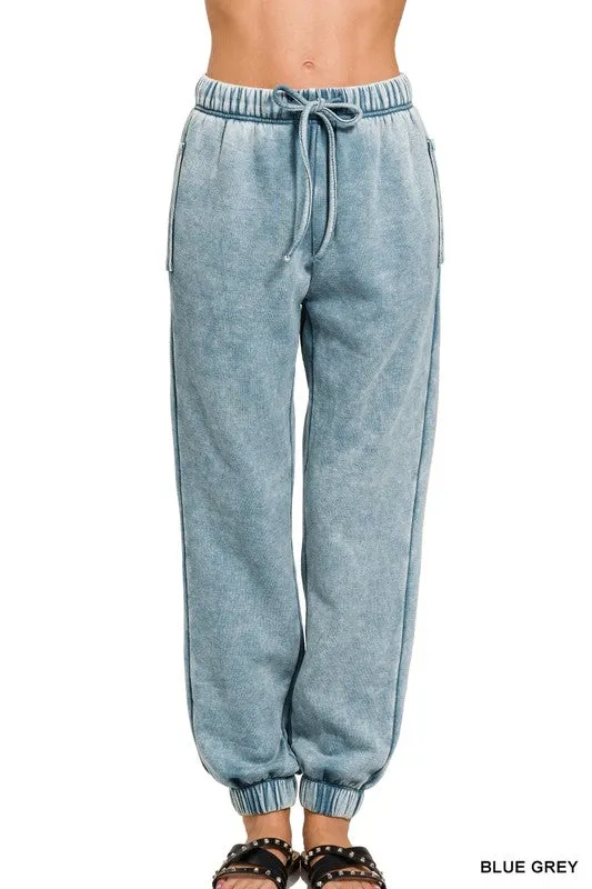 Darby Acid Wash Fleece Sweatpants with Pockets