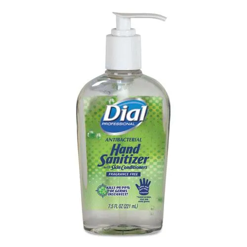 Dial Professional 01585 Antibacterial Gel Hand Sanitizer with Moisturizer, 7.5 oz, Pump, Fragrance-Free, Box of 12