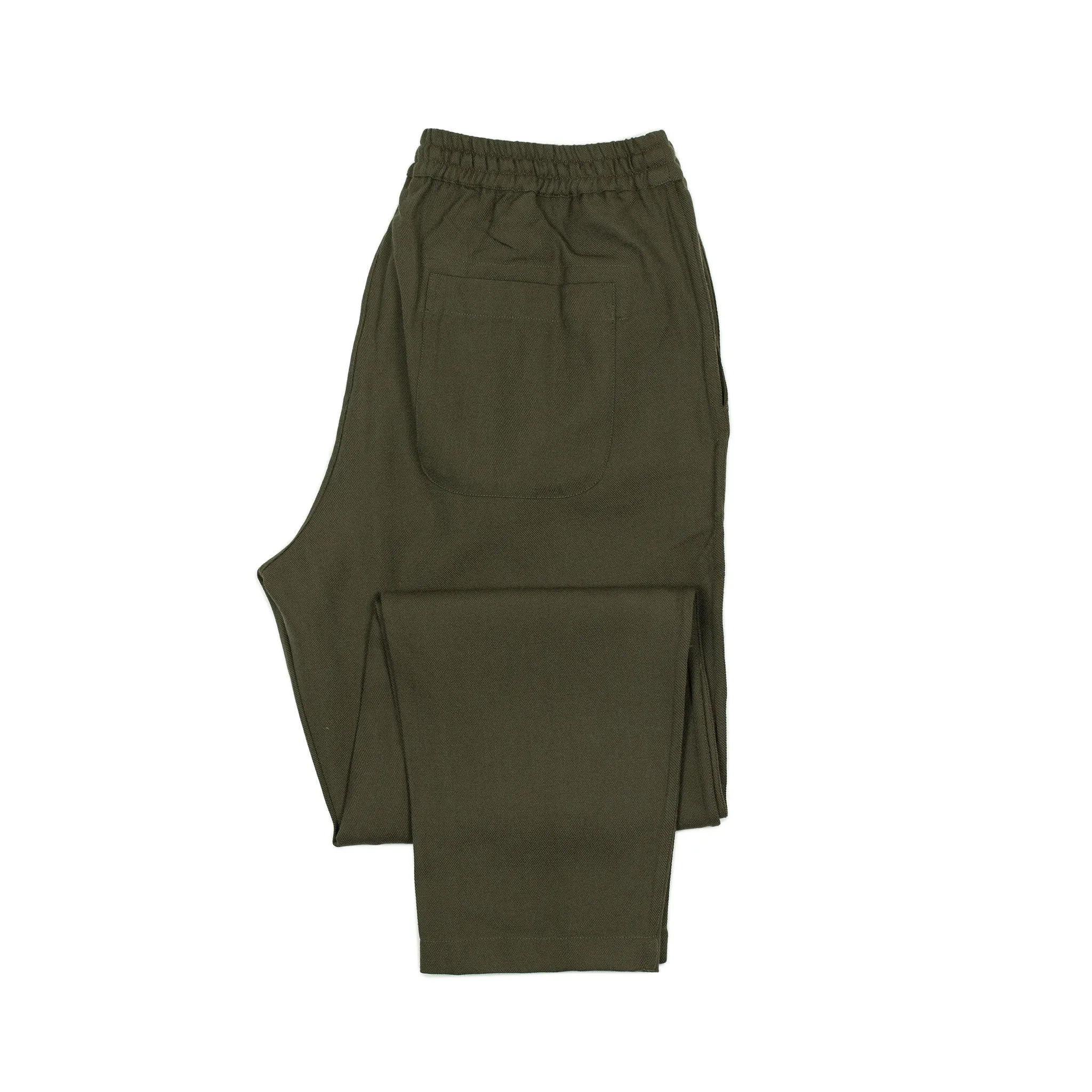 Drawstring trousers in forest green wool gabardine