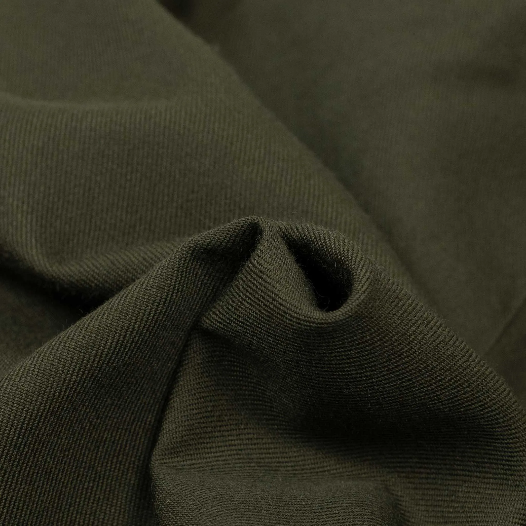 Drawstring trousers in forest green wool gabardine