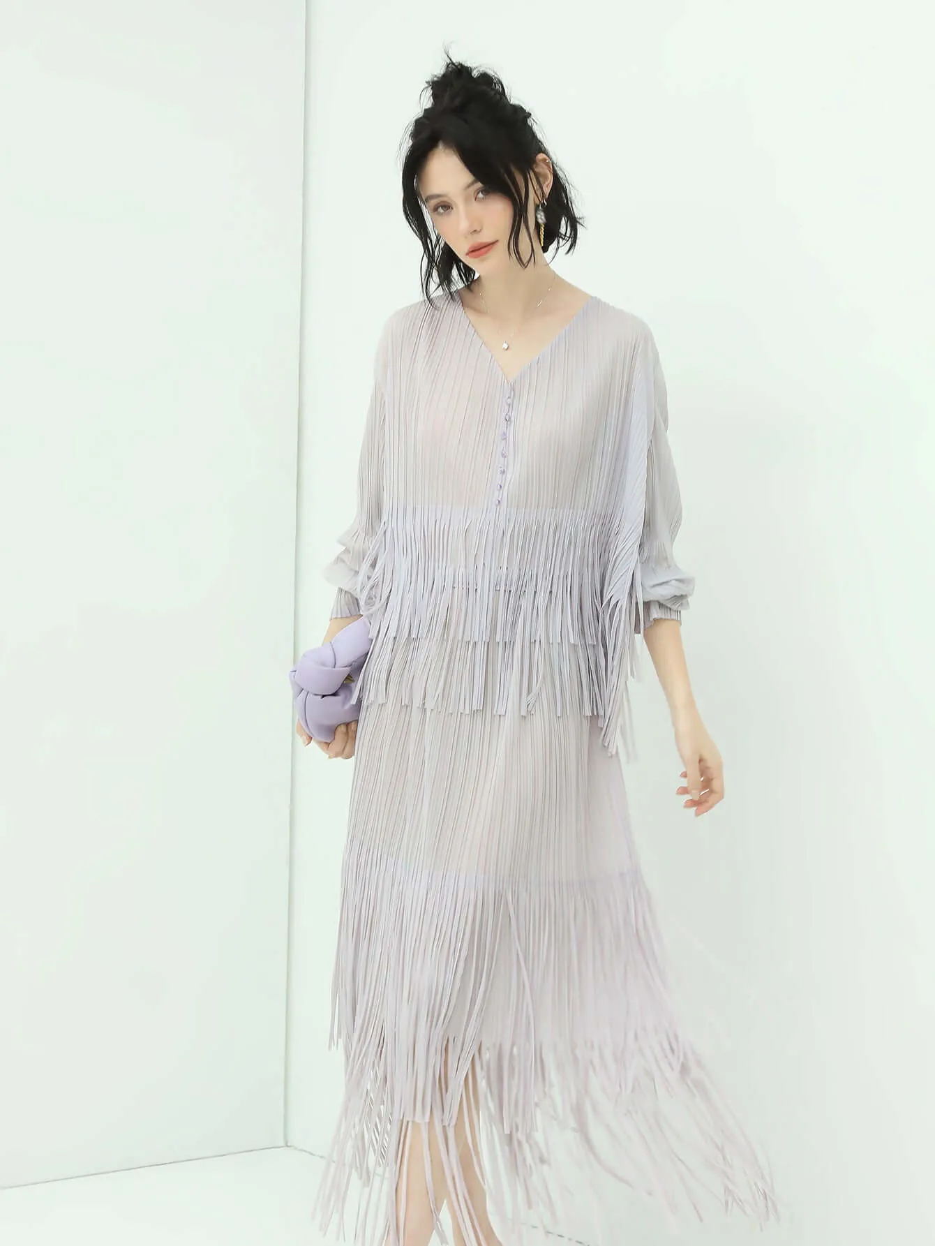 Dreamy Pleated Lilac Chiffon Shirt