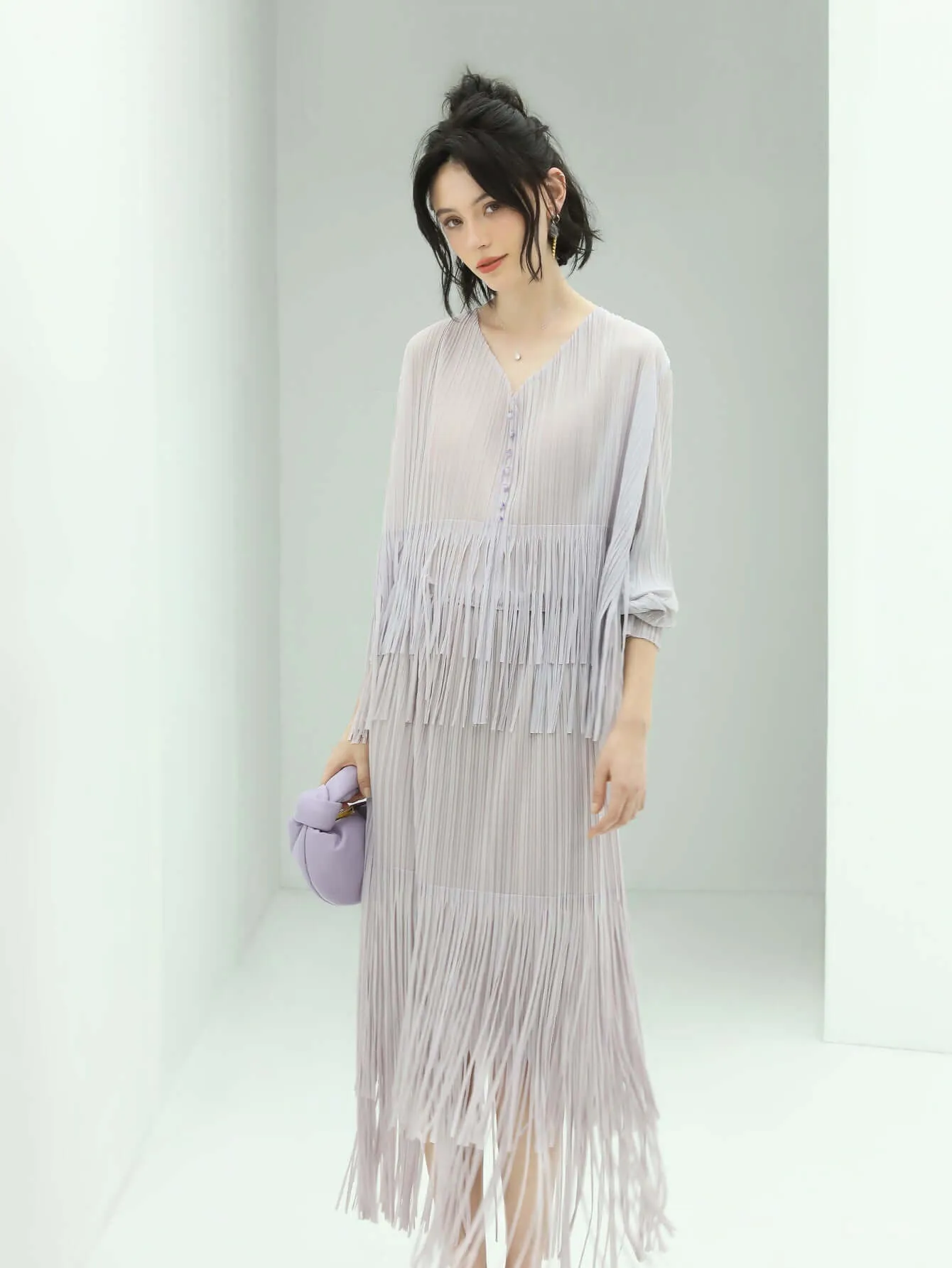 Dreamy Pleated Lilac Chiffon Shirt