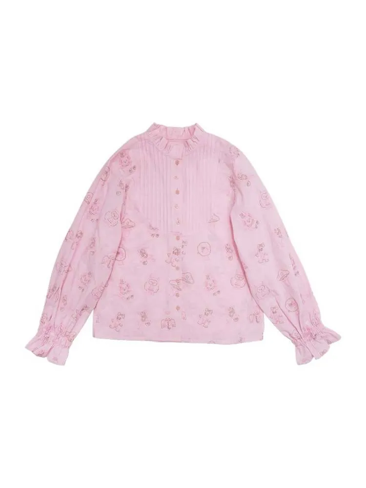 Elegant Organ Pleats Embroidered Shirt【s0000007121】