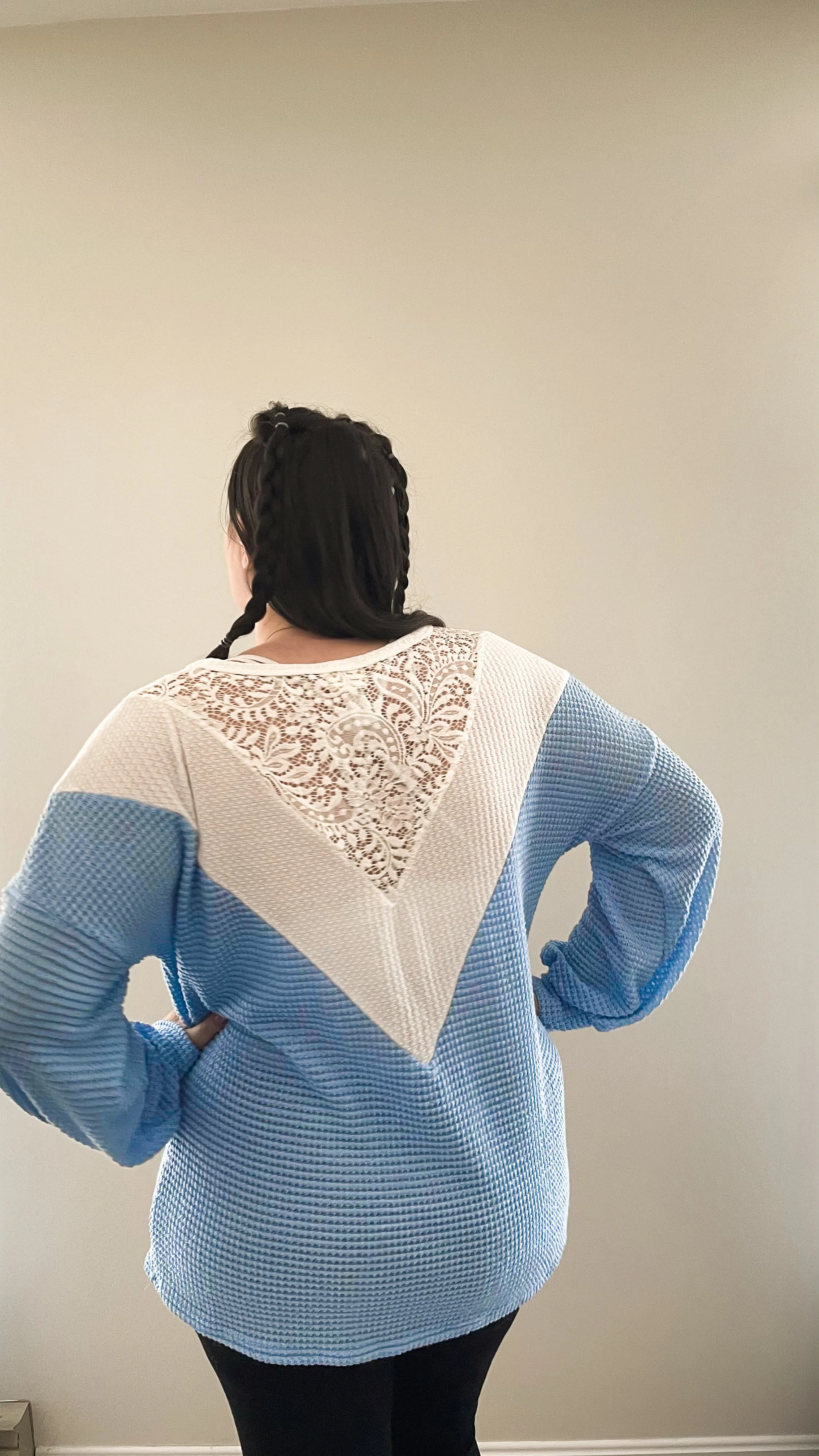 Forget-Me-Not Waffle Knit With Lace Details