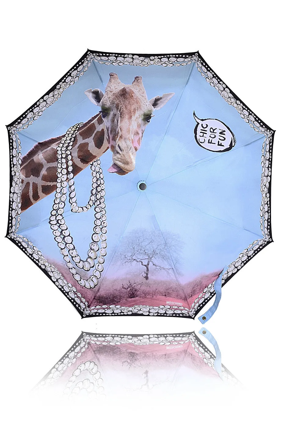 GIRAFFE IN PEARLS Light Blue Printed Umbrella