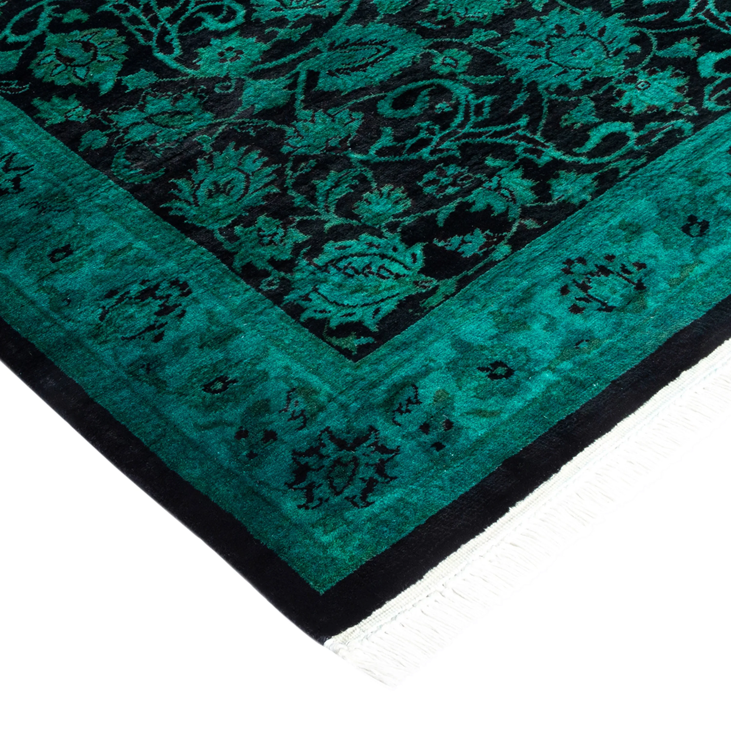 Green Overdyed Wool Runner - 2' 8" x 12' 4"