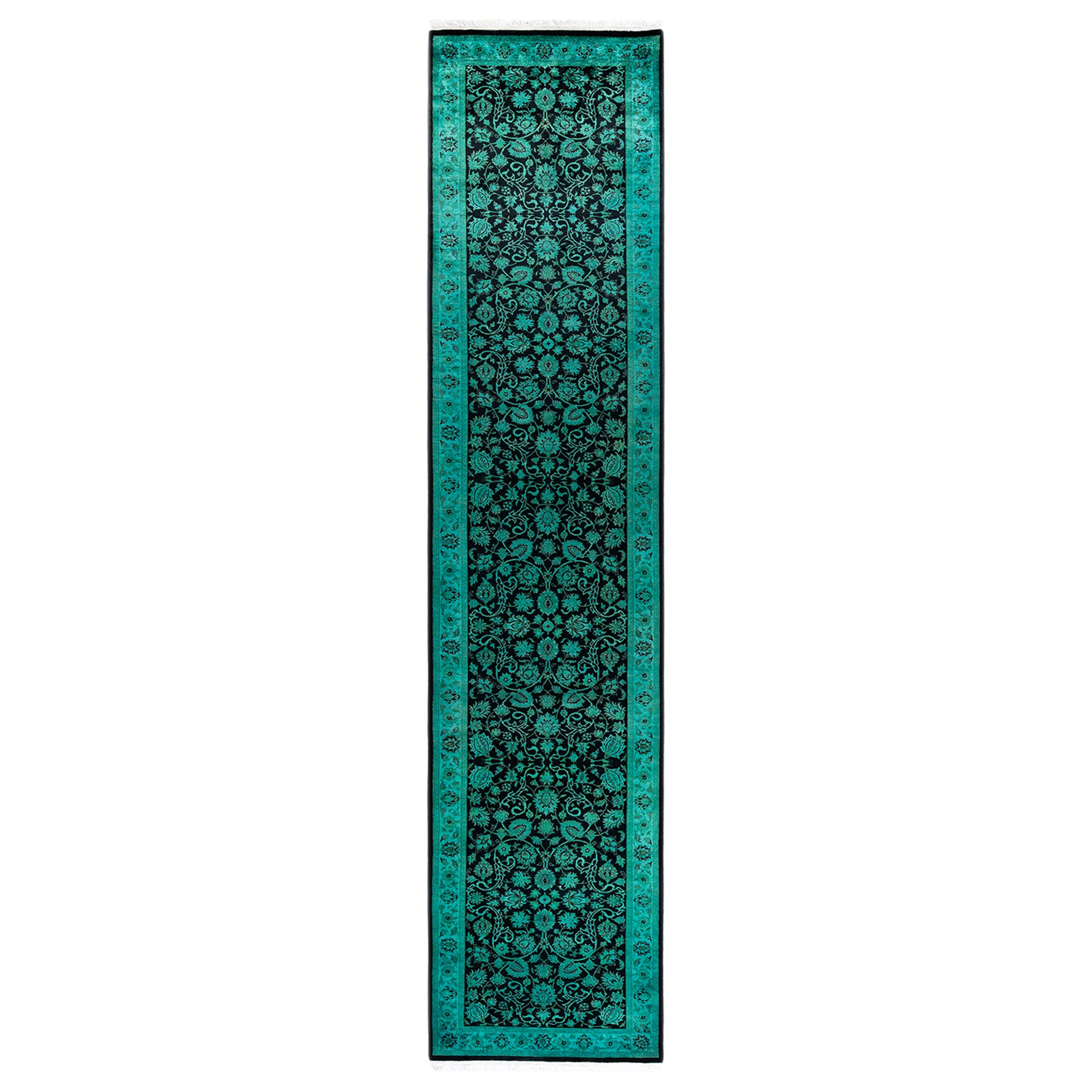 Green Overdyed Wool Runner - 2' 8" x 12' 4"