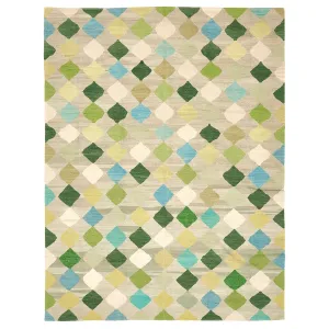 Green Vintage Flatweave Wool Rug - 9' x 11'4"