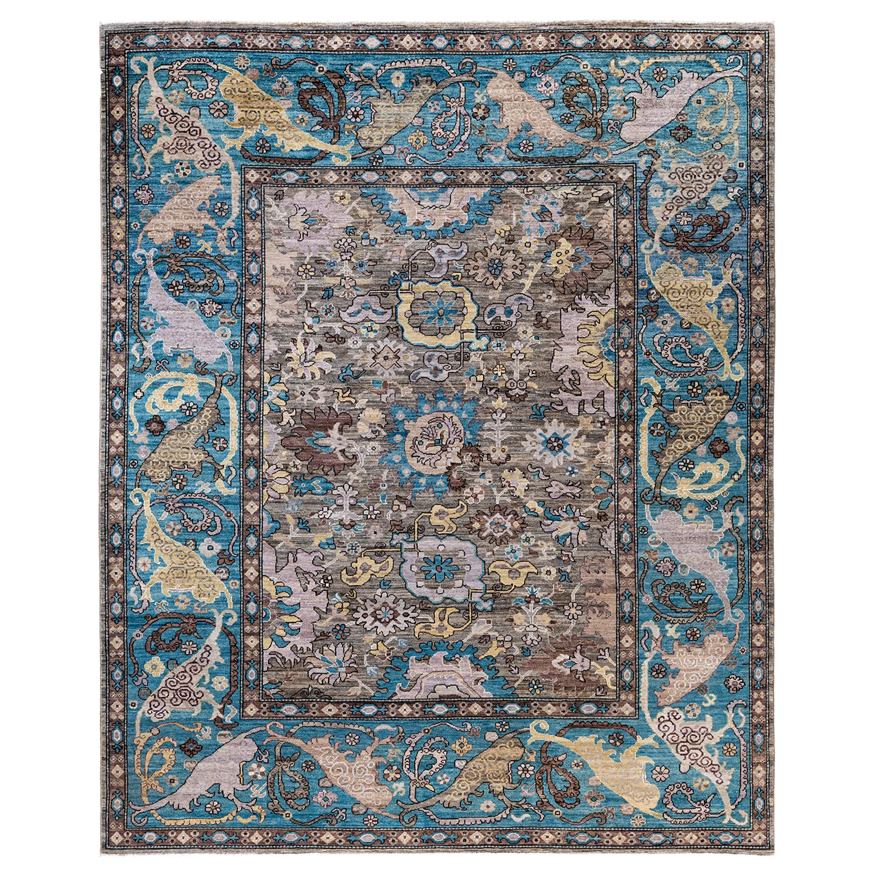 Grey Traditional Wool Rug - 7'11" x 9'9"