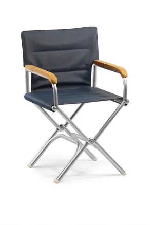 High-End Folding Aluminum Boat Chair with Teak Armrests-A6000UNIT