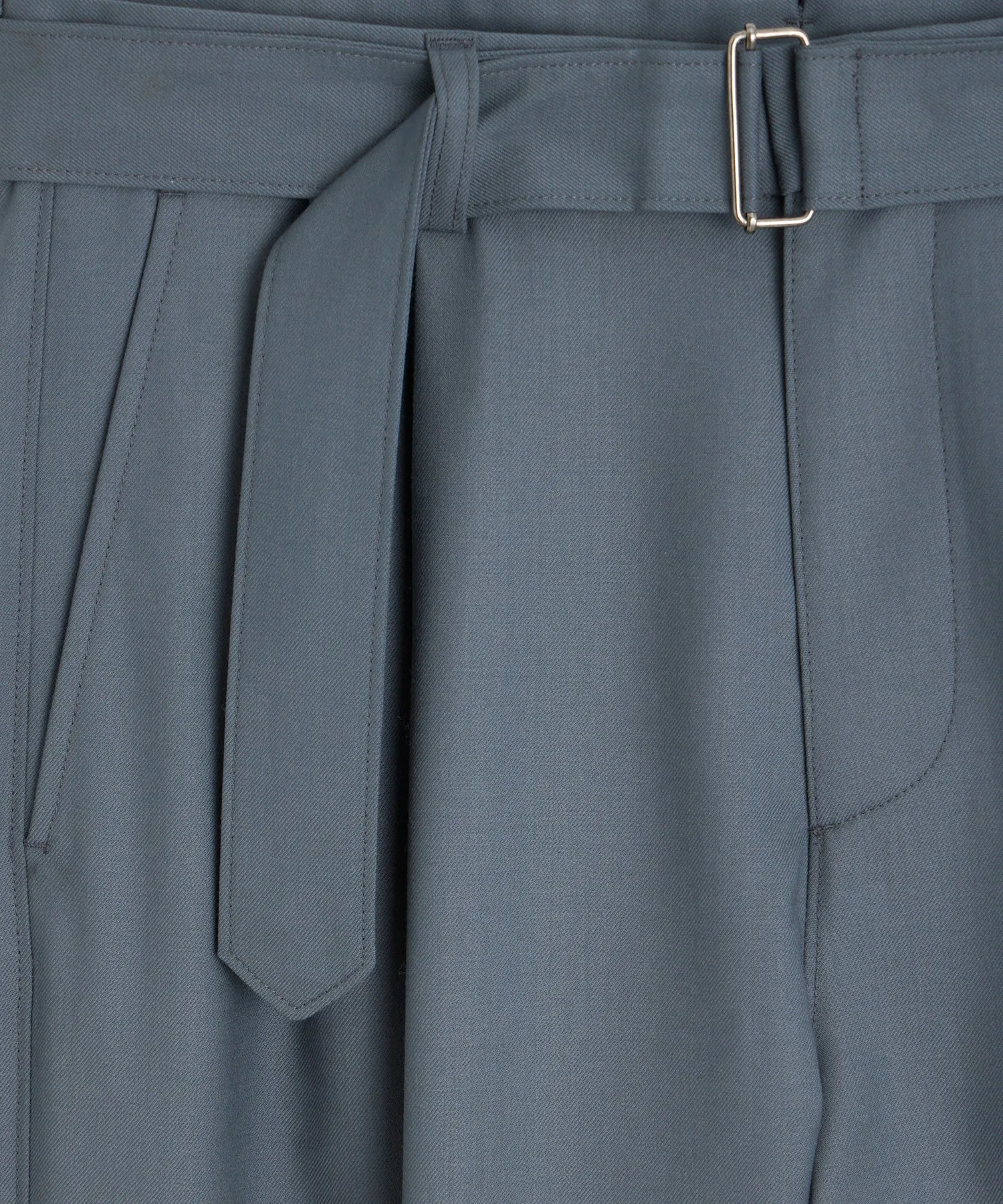 Italian Gabardine Belted Short in Steel Blue