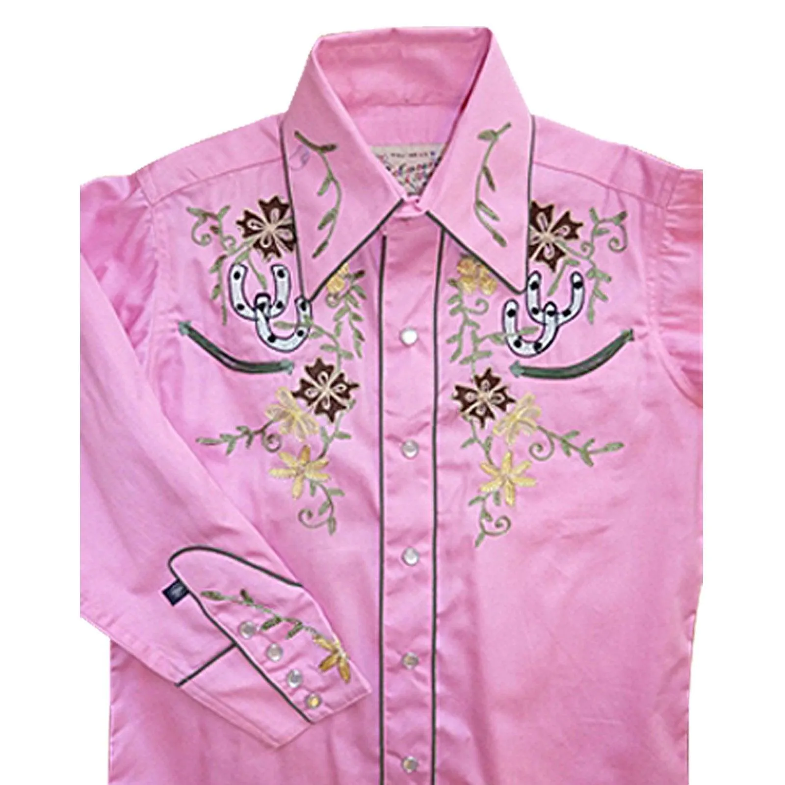 Kid's Embroidered Floral with Lucky Horseshoes Western Shirt in Pink