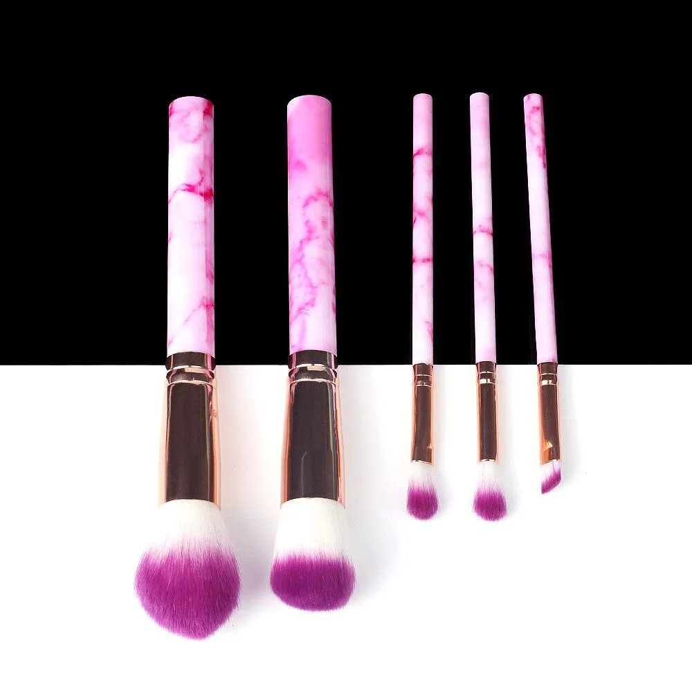 Marble Makeup Natural Wool Fibre Hair Brush Set Kit