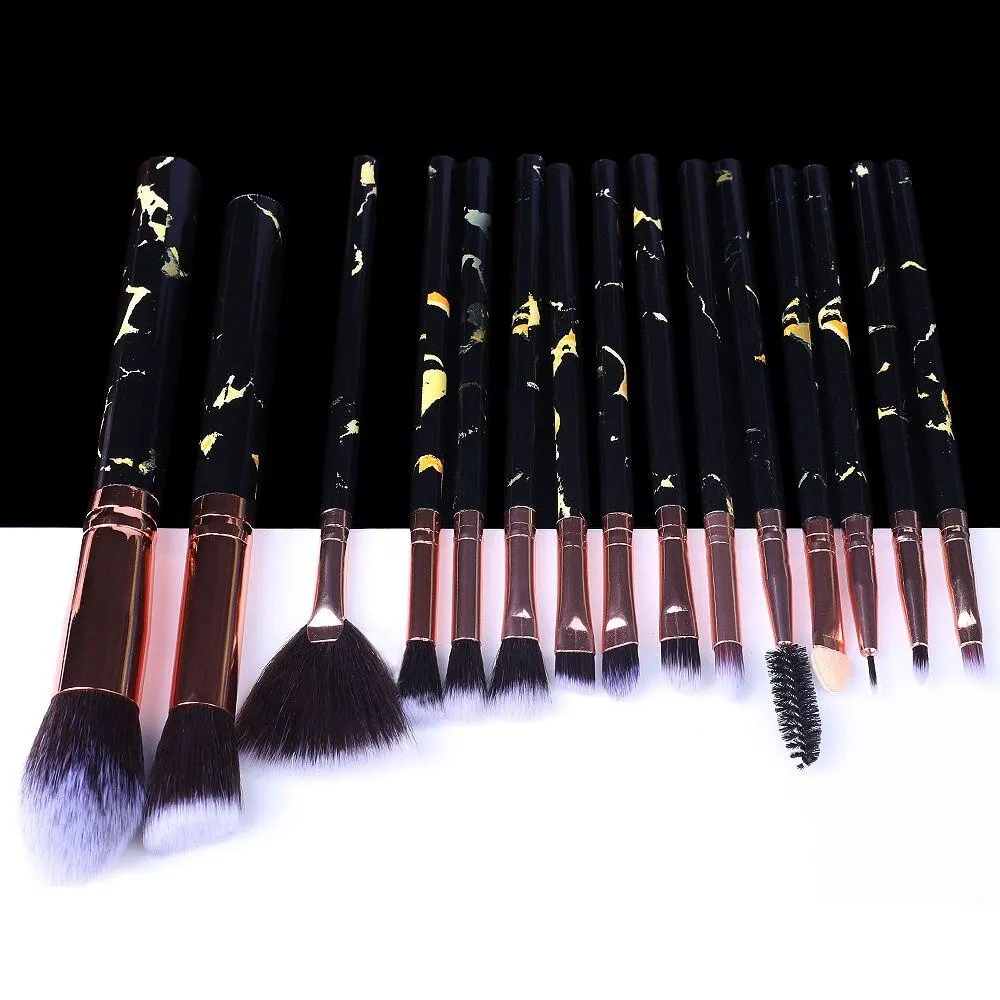 Marble Makeup Natural Wool Fibre Hair Brush Set Kit