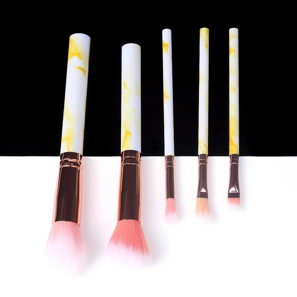 Marble Makeup Natural Wool Fibre Hair Brush Set Kit