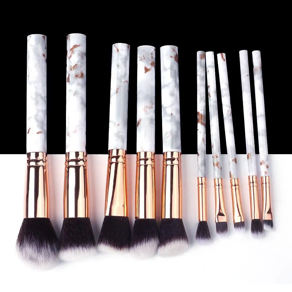 Marble Makeup Natural Wool Fibre Hair Brush Set Kit