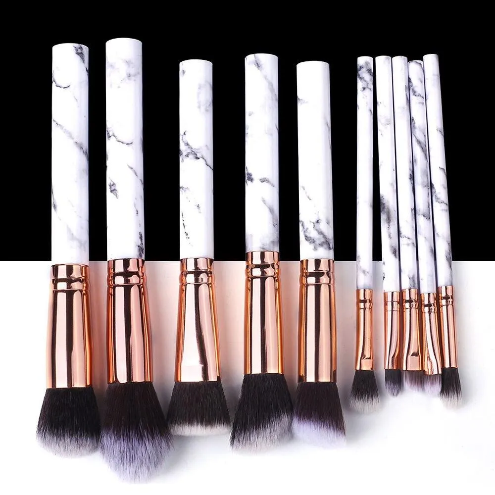 Marble Makeup Natural Wool Fibre Hair Brush Set Kit