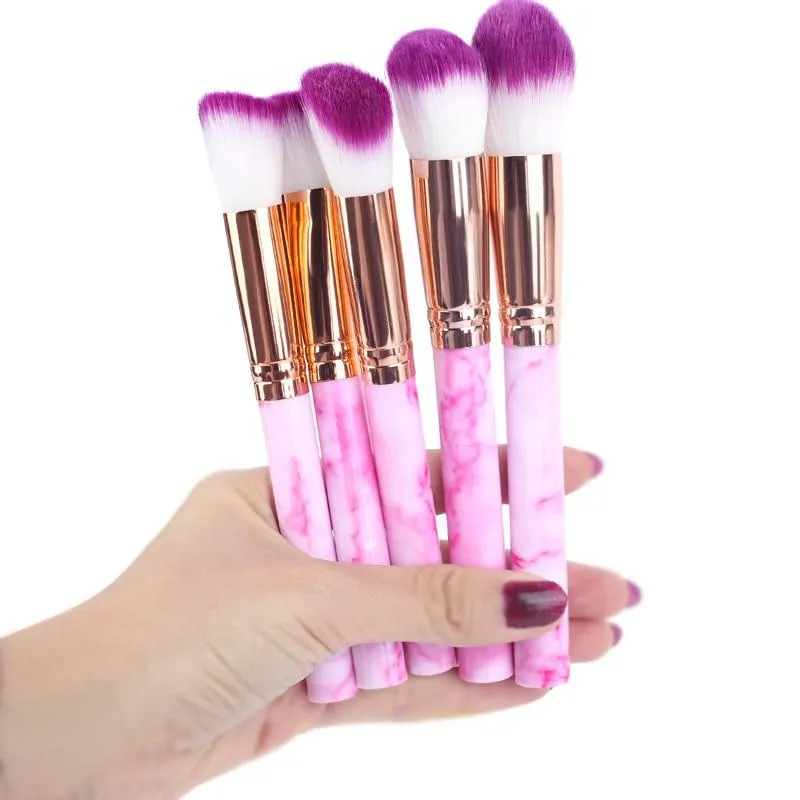 Marble Makeup Natural Wool Fibre Hair Brush Set Kit