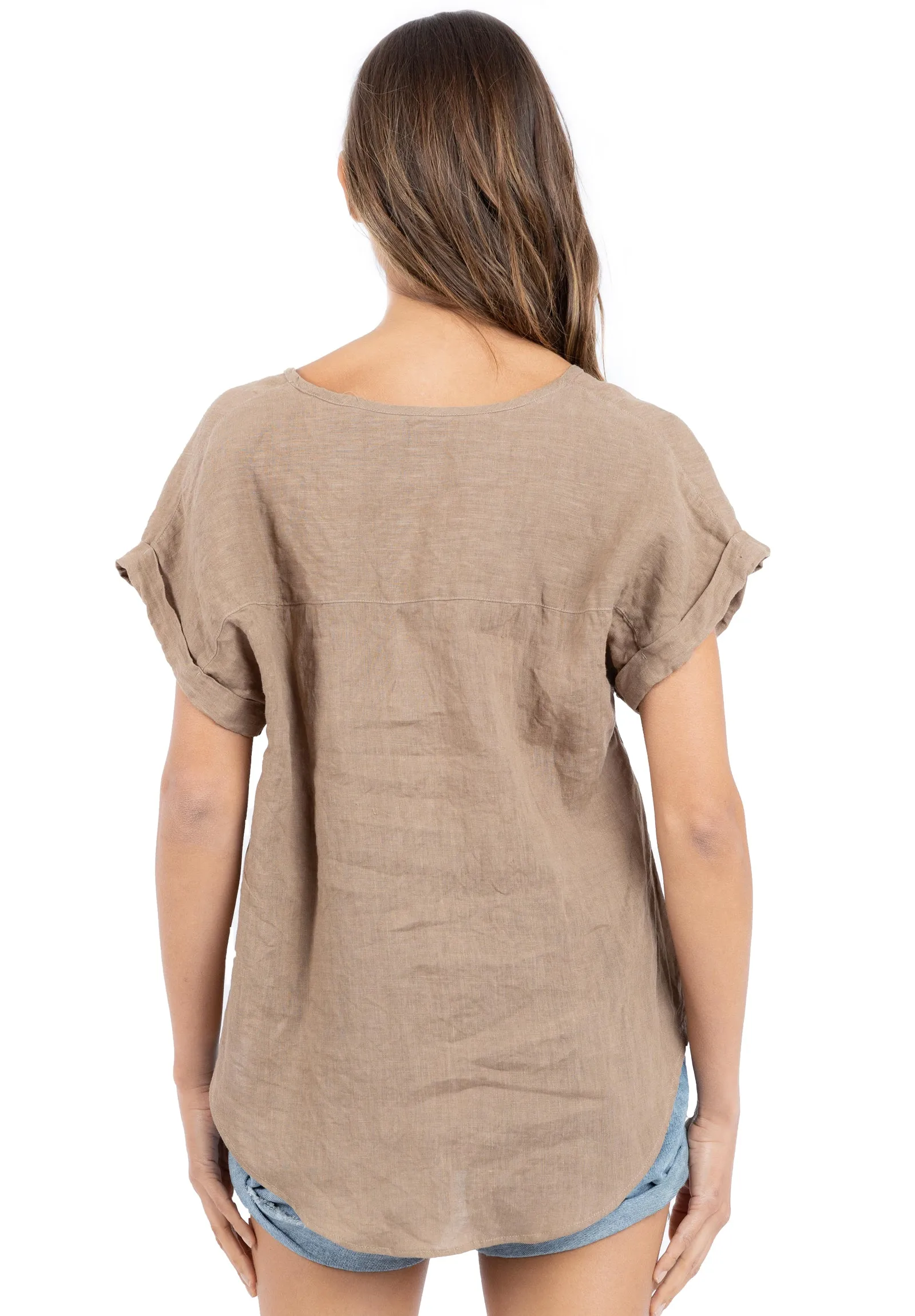 Martina Hazelnut Sand Washed Linen T-Shirt