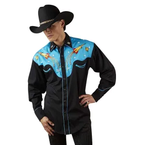 Men's 2-Tone Space Cowboy Embroidered Western Shirt